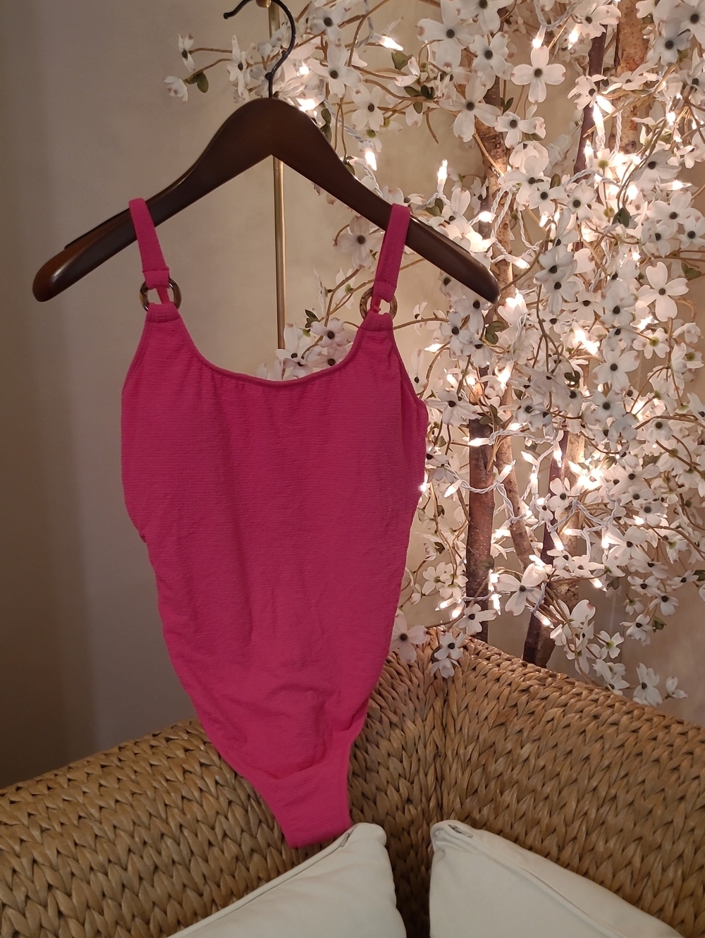 NWT Hot Pink Textured One Piece Swimsuit